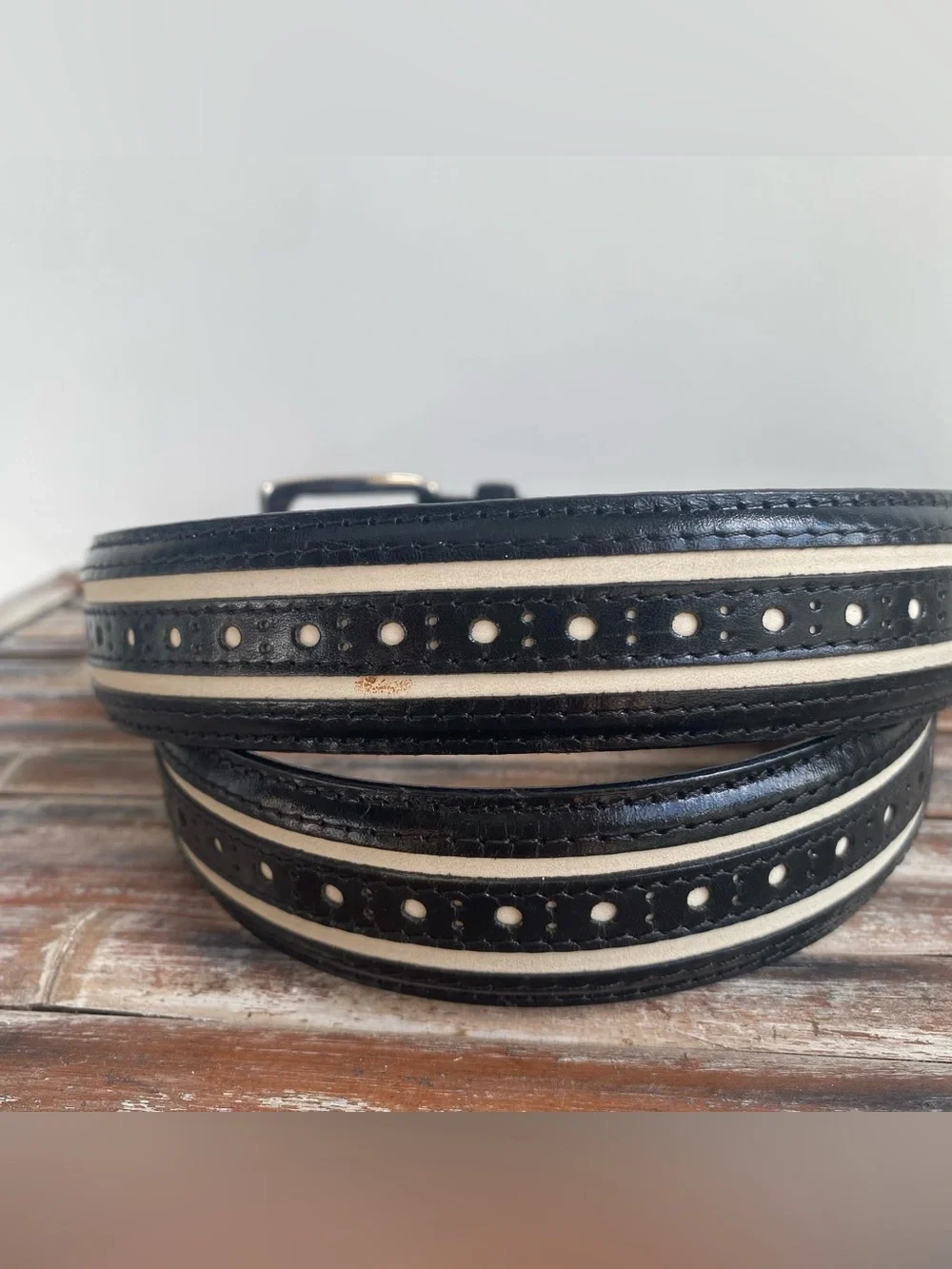 Johnston & Murphy leather black & white belt Classic office work retro dapper